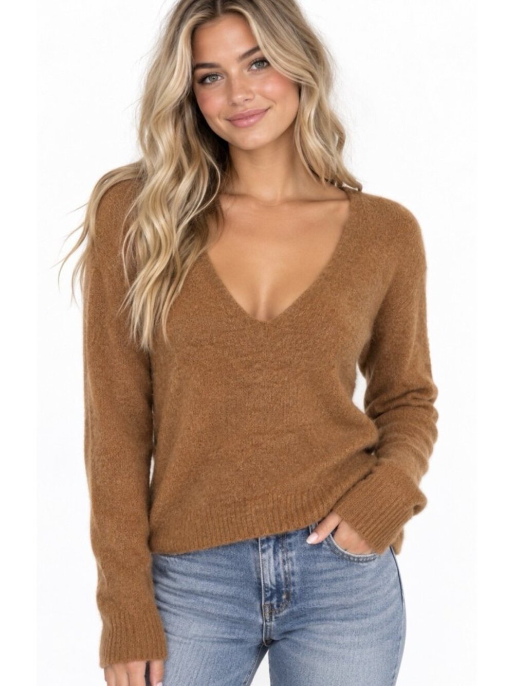 Free People Gossamer Sweater Medium Alpaca Wool Blend Deep V-Neck Peru